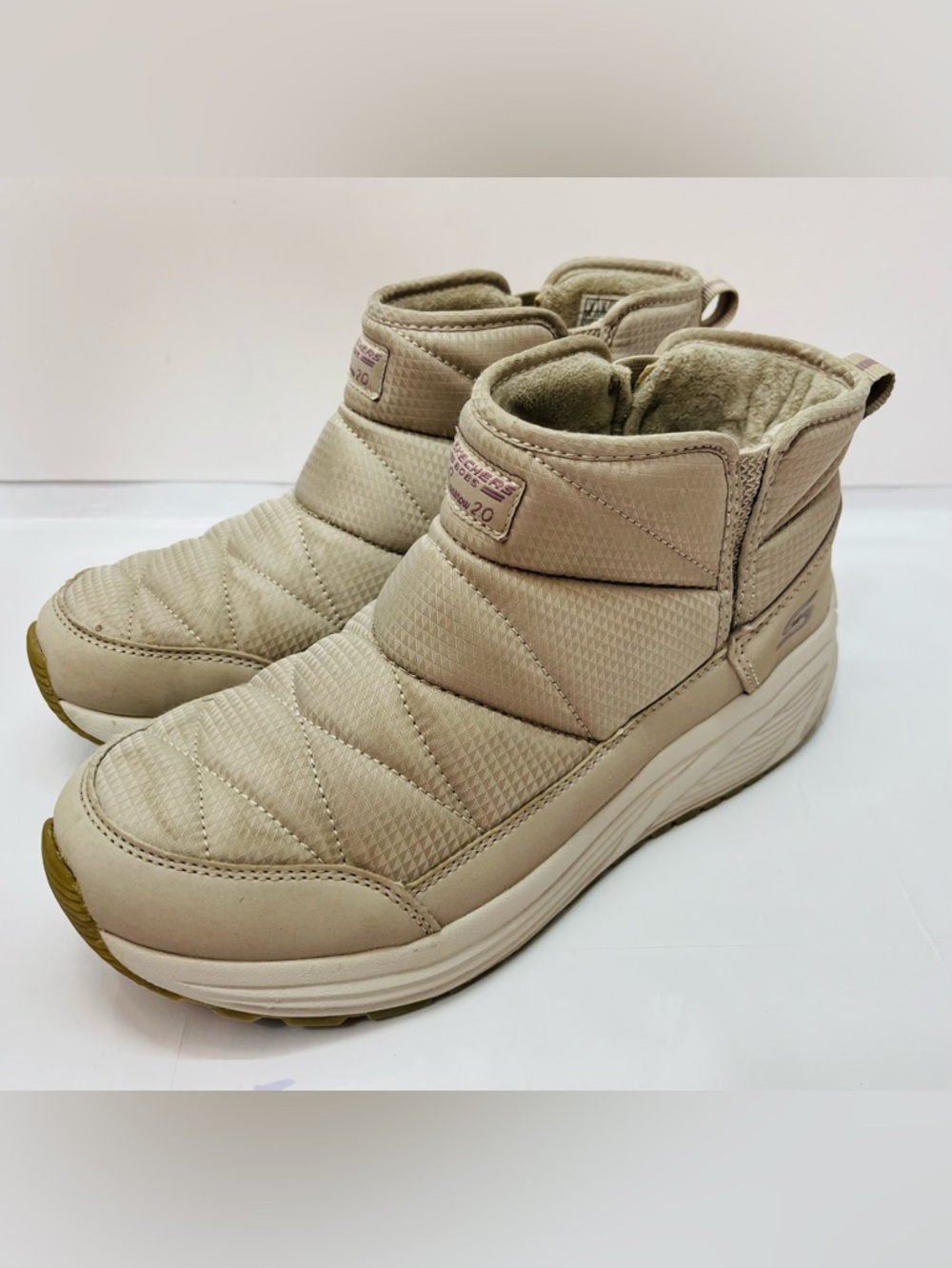 Skechers Quilted Slip-On Ankle Boots in Taupe
